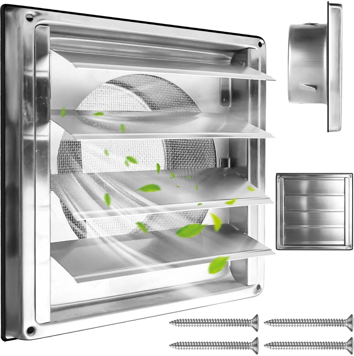 SMOAKEZ- Ventilatierooster 125 mm - Roestvrij staal - Afsluitbaar - Terugslagklep - Weerbestendig - Insectengaas - Afzuigrooster