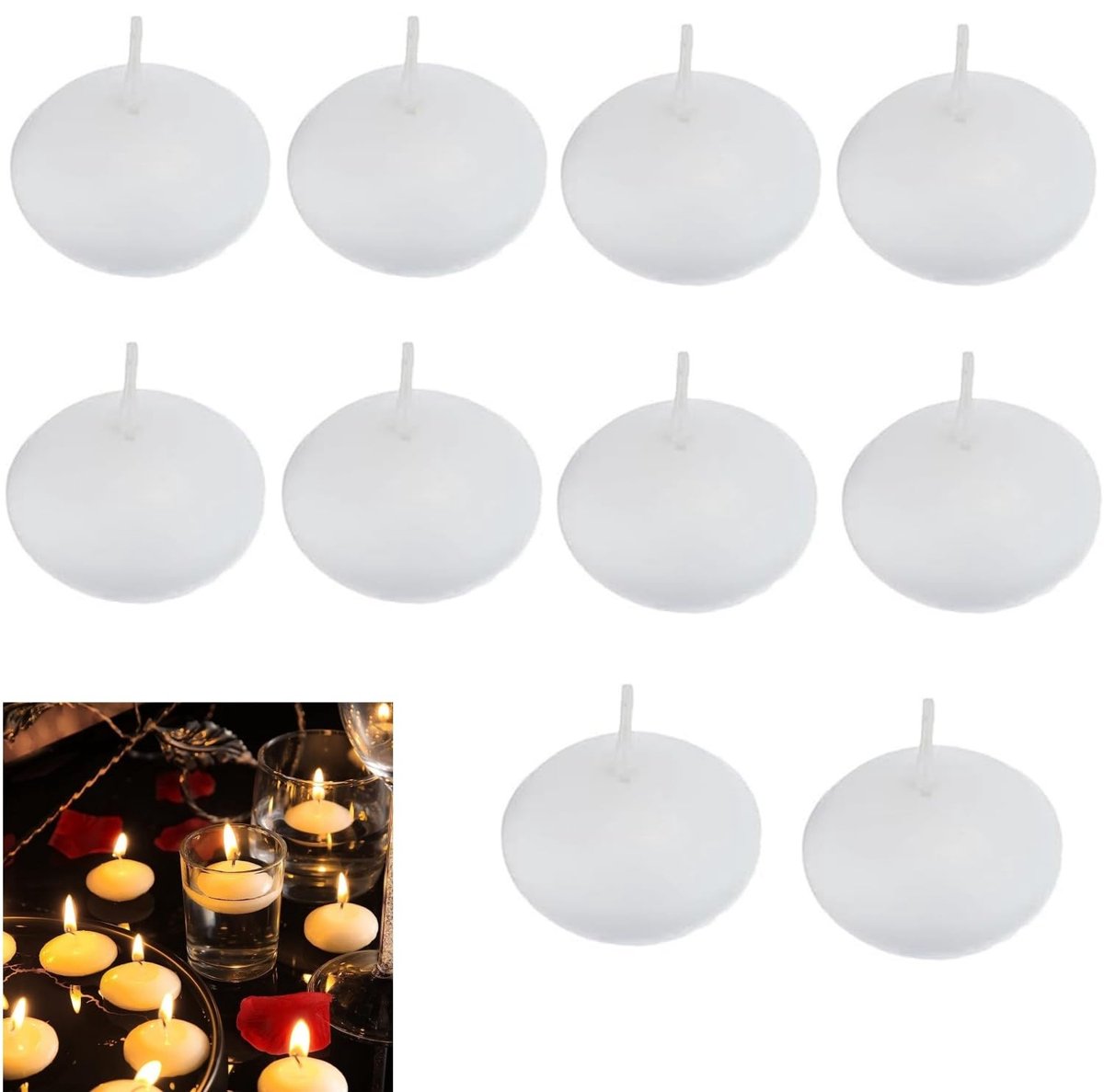 SOUQONE- Zwemkaarsen 10 stuks - Drijvende Kaarsen - Decoratieve Kaarsen - Niet Geparfumeerd - Bruiloft/Feest - Romantische Sfeer