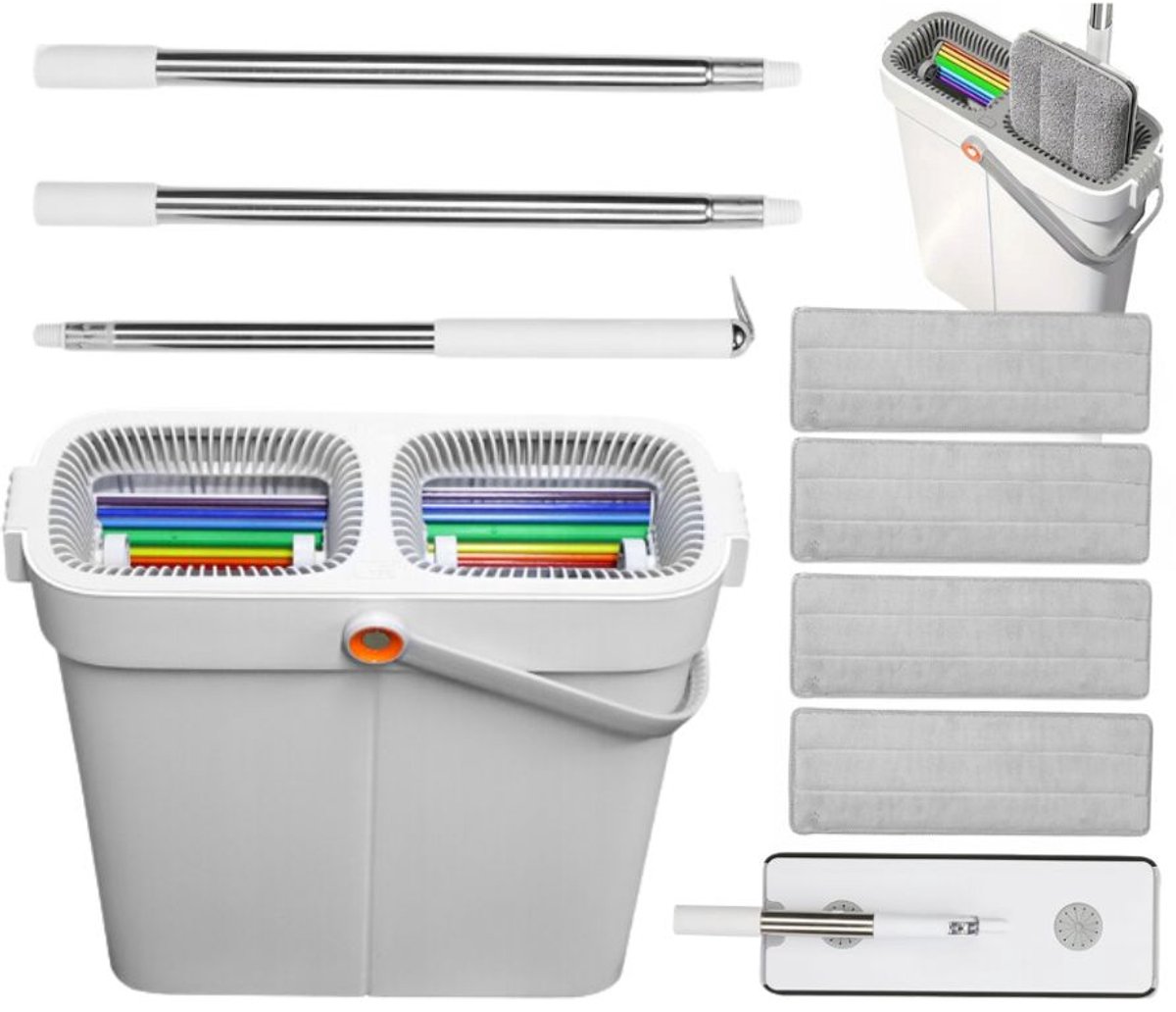 Joybos platte handdoekenset 41 cm met dubbele emmers en 4 microvezelpads