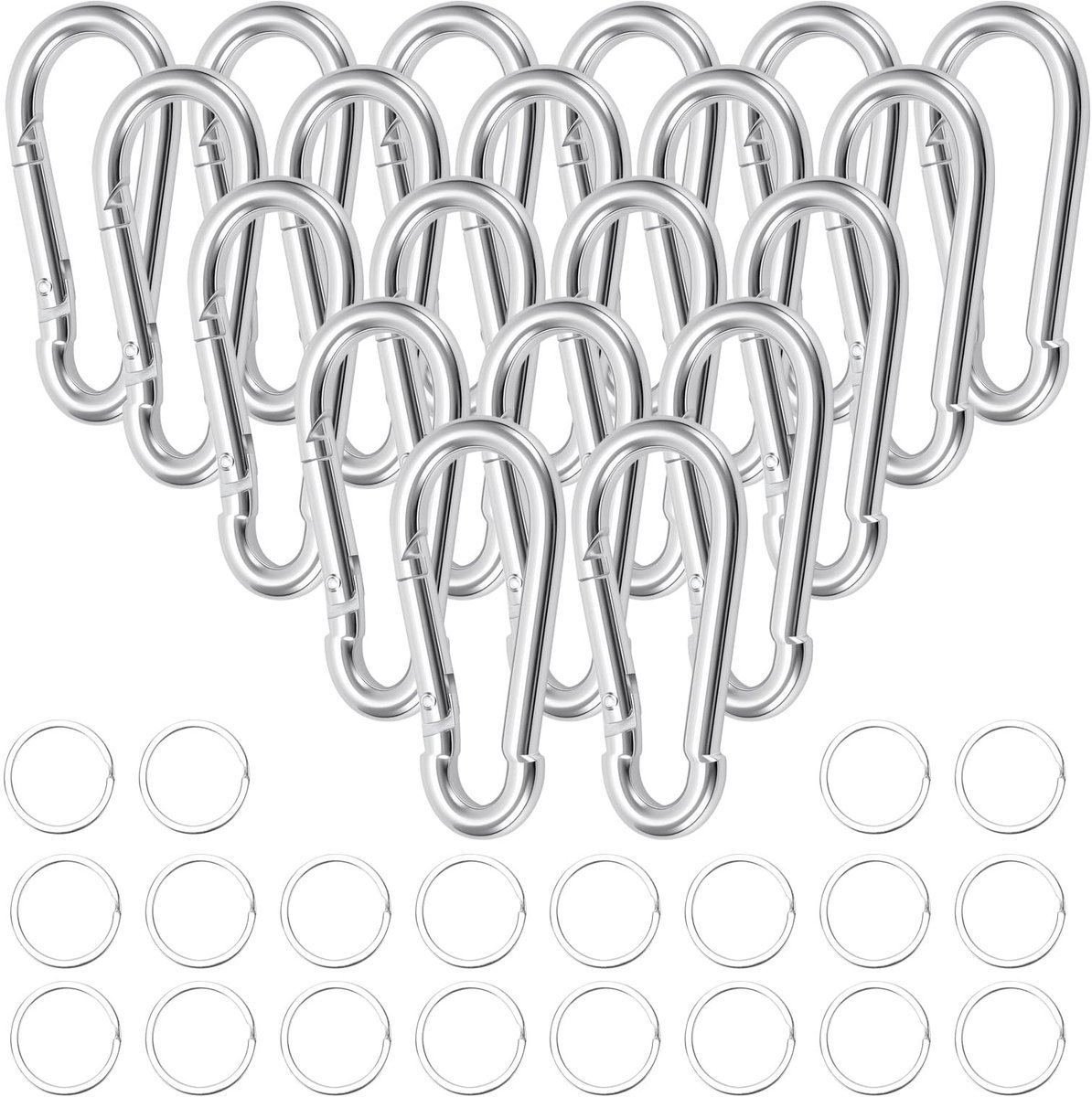 LIVIA HOME- Karabijnhaken 20 Stuks - Veerhaken - Sleutelhangers - Robuust - Duurzaam Metaal - Voor Kamperen/Wandelen/Vissen - Haakjes