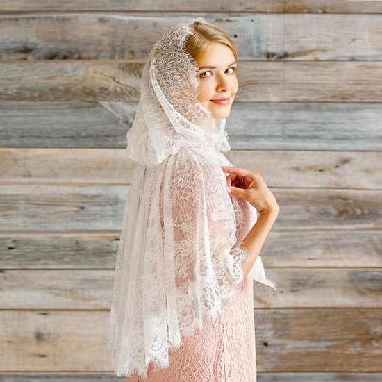 LIVIA HOME- Sjaal Wit - Kant Sjaal - Sluier Bruid - Hoofddoek Dames - Stola - 80 cm Hoog - Katoen/Polyester — afbeelding 5