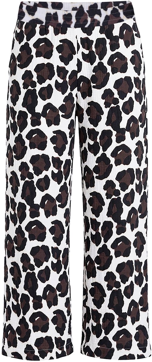 Studio Untold - Dames - Broek wijde pijpen mousseline luipaard - Roomwit - Maat 54