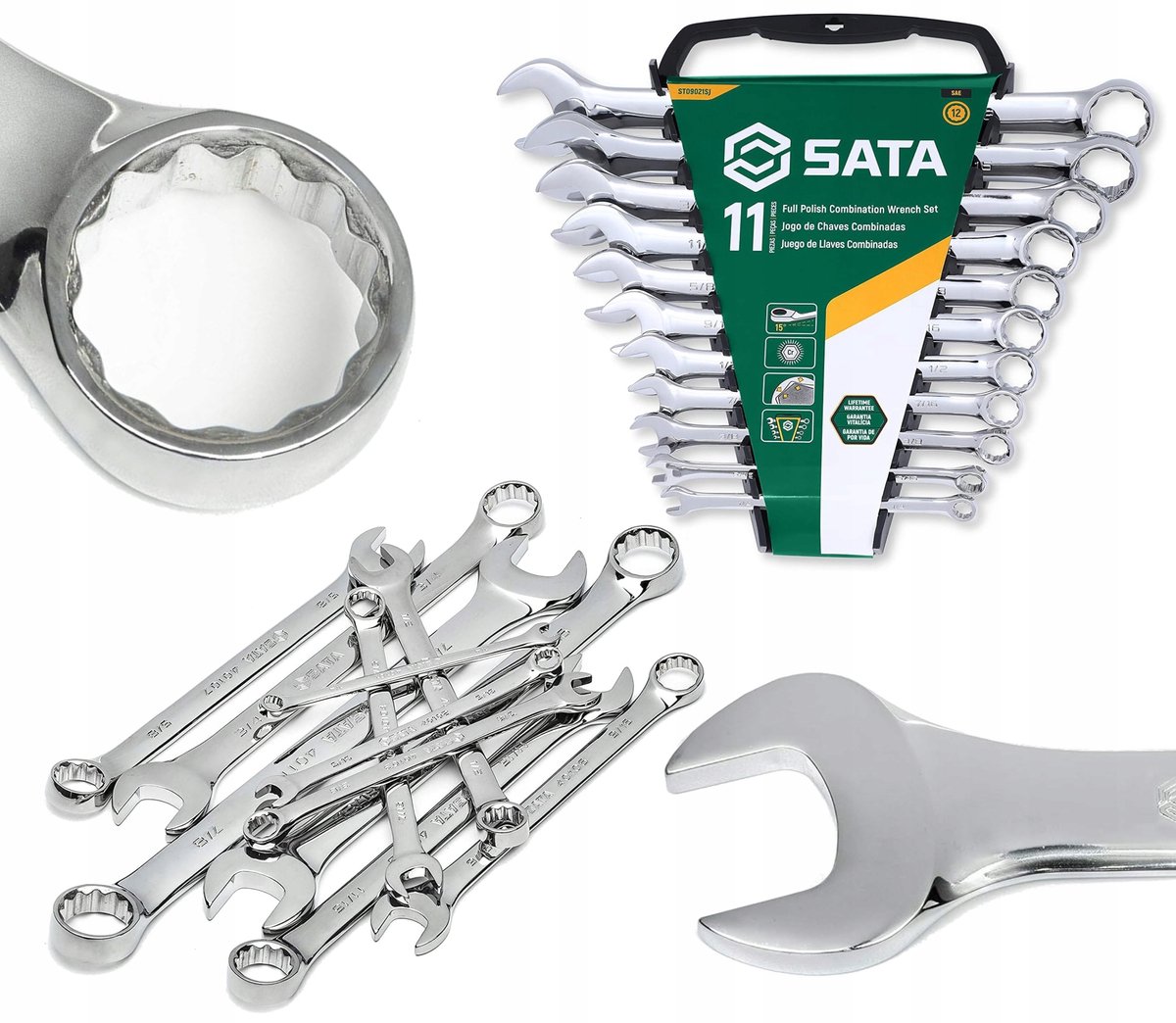 SATA Ring- en steeksleutelset 11-delig, inch maten, op paneel