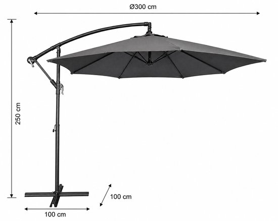 Noviq Zweefparasol Grijs Ø300 cm met Beschermhoes – UV50+ – Stalen Frame – ook Inclusief Kruisvoet