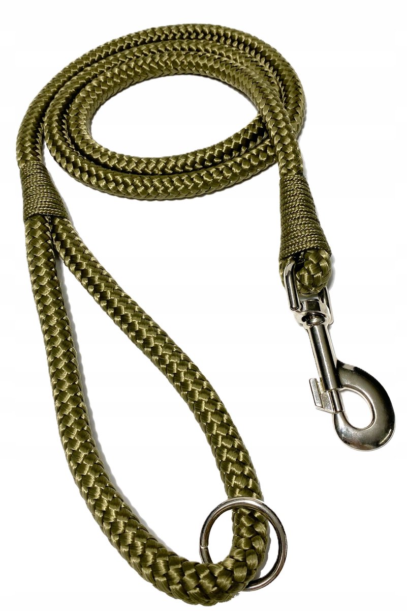 Sterke Hondenlijn 150cm / 12mm Donker Khaki met Ring