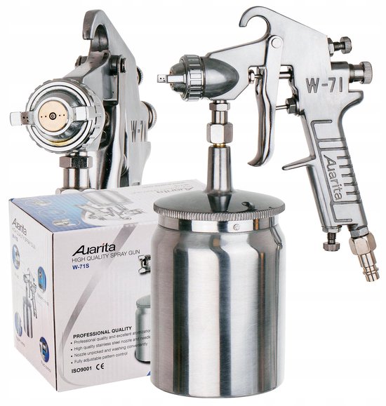 Auarita W-71S spuitpistool met 600 ml tank en verfspuitmond van 1,8 mm.