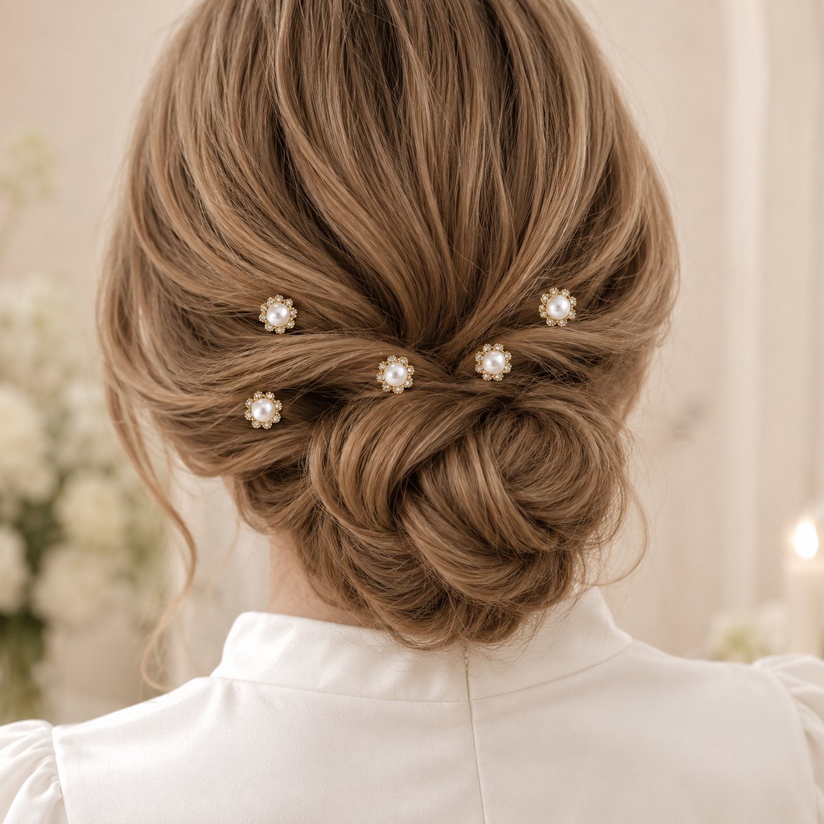 Haar in Stijl® Lulu 6 Bloem Haarpinnen Goud - Parels - Bruiloft