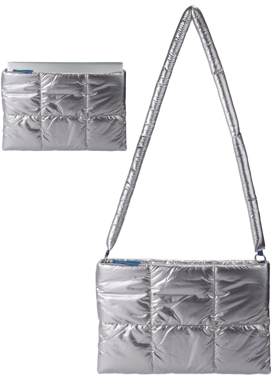Dailygoods- Laptophoes Schokbestendig - Warmte-Isolerende Laptoptas - 41x28cm - Geschikt voor 15-16 Inch - Inclusief Schouderriem - Zilveren Nylon/POLYESTER Katoen