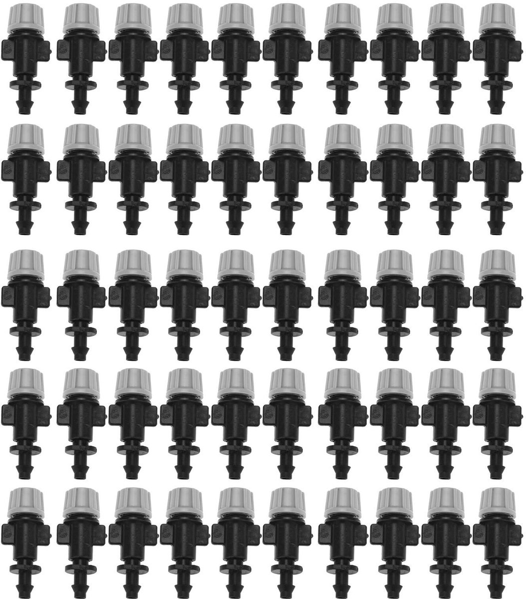 Dailygoods- Vernevelingssproeiers 50 stuks - Plastic Sproeikop - Verstelbare Druppelaars - Irrigatie voor Tuin - Geschikt voor 4/7 mm Buizen - Duurzaam Kunststof - Druppelirrigatie