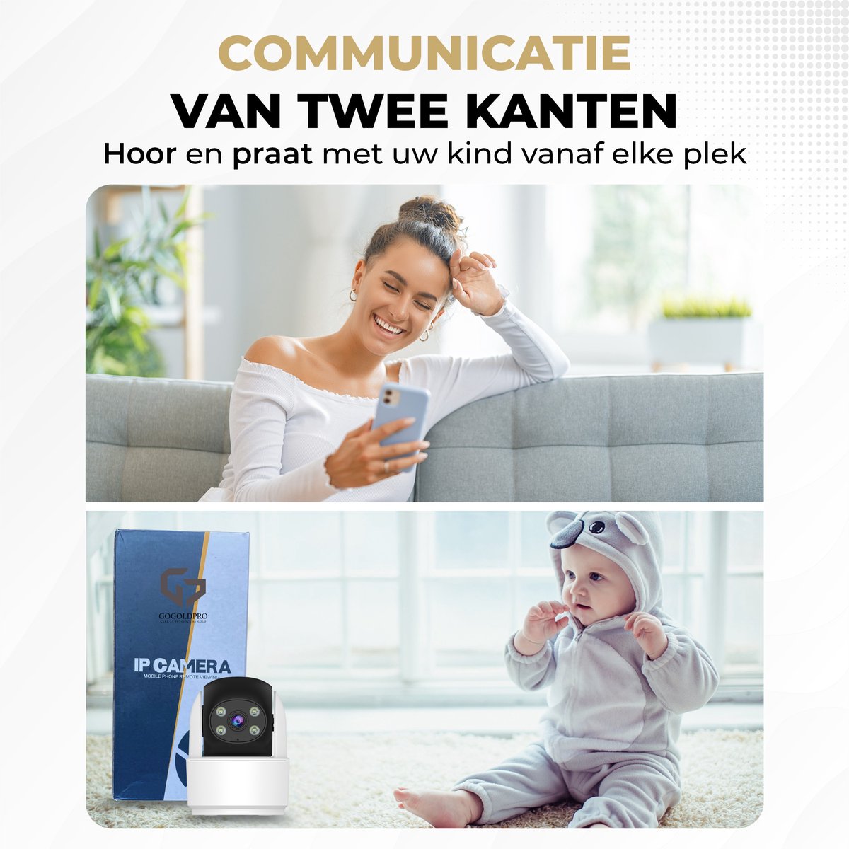 GoGoldPro Babyfoon - Met App-ondersteuning - Babyfoon met Nachtvisie - Baby Monitor - Tweeweg Audio - Wit thumbnail 4