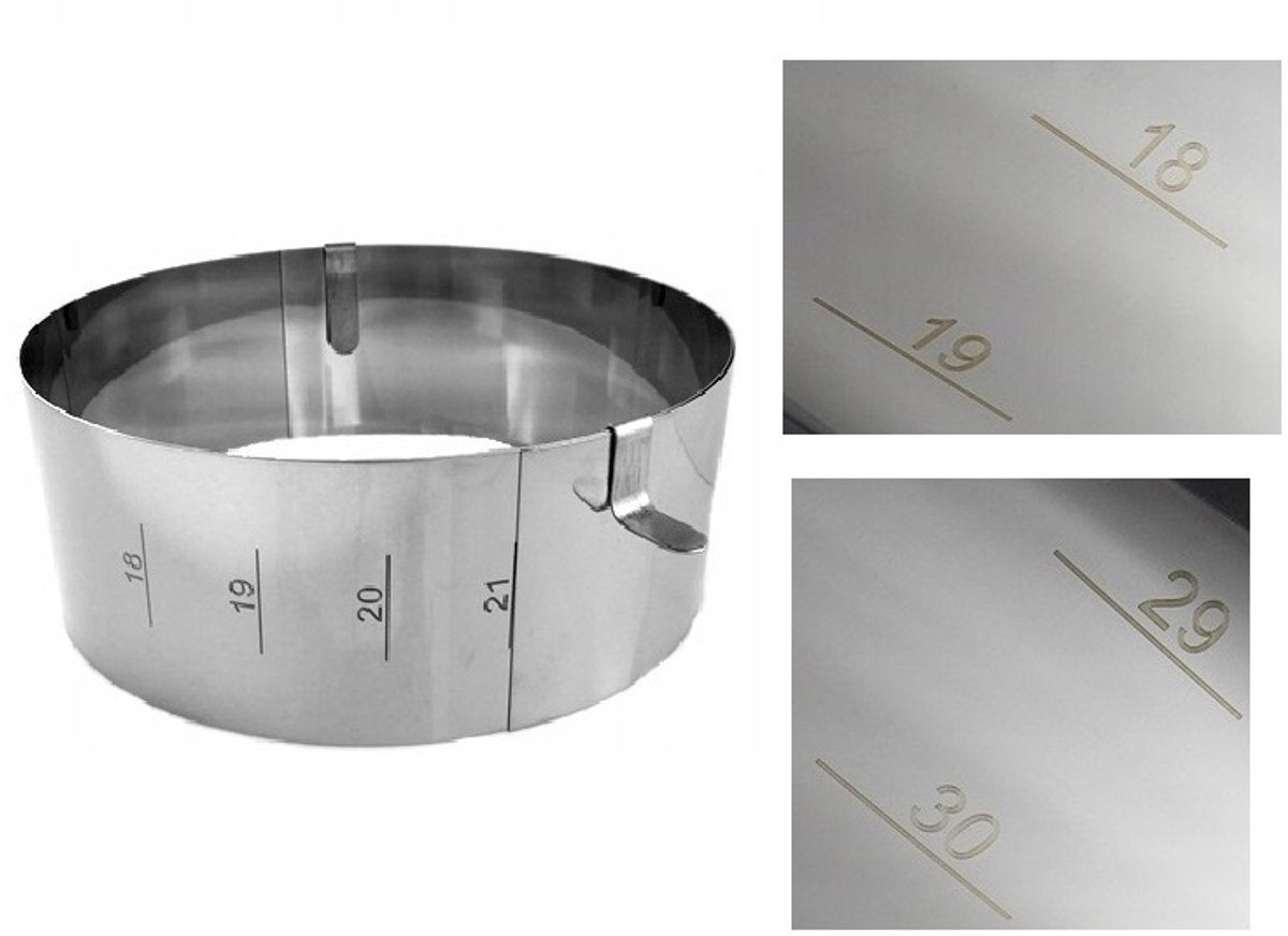 Verstelbare taartring 8 cm hoog, 18-30 cm diameter - roestvrij staal