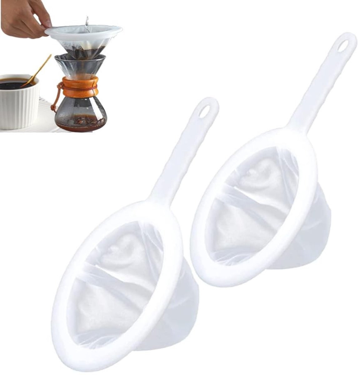 ZEYNOMAX- Handzeef 2 Stuks - Fijne Zeef 200/400 Mesh - Antislip Handgreep - Keuken/ Huishoudzeef - Ideaal voor Sap/Rijst