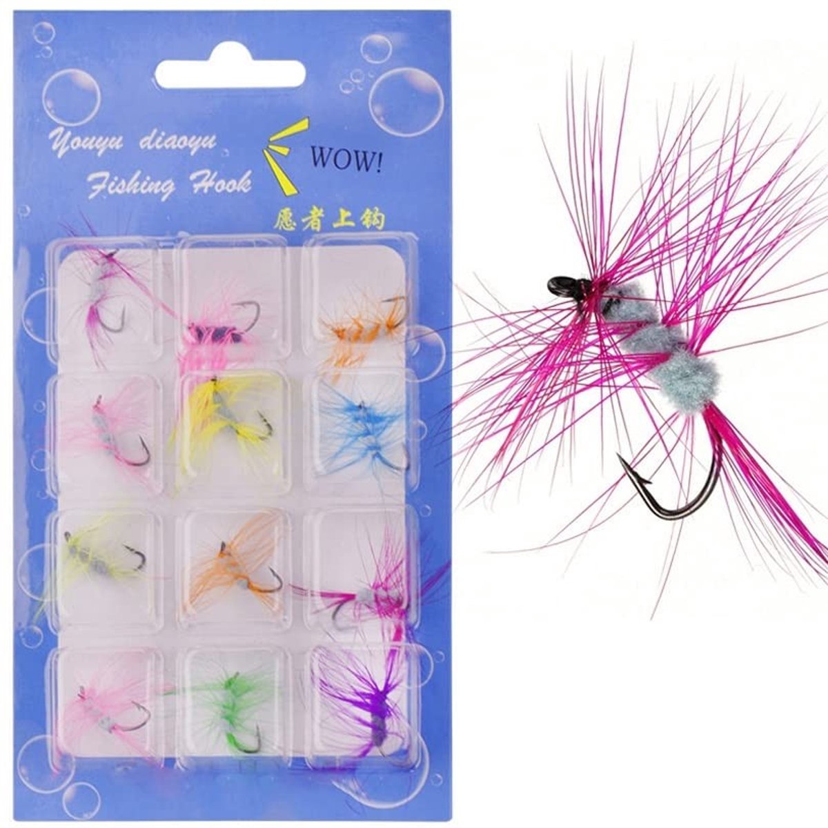 JHUBERS- Vliegvisserij Aas 12 Stuks - Vliegvis Lures - Handgemaakt - Hoog Koolstofstaal - Duurzaam - Levensechte Acties - Vliegvislures