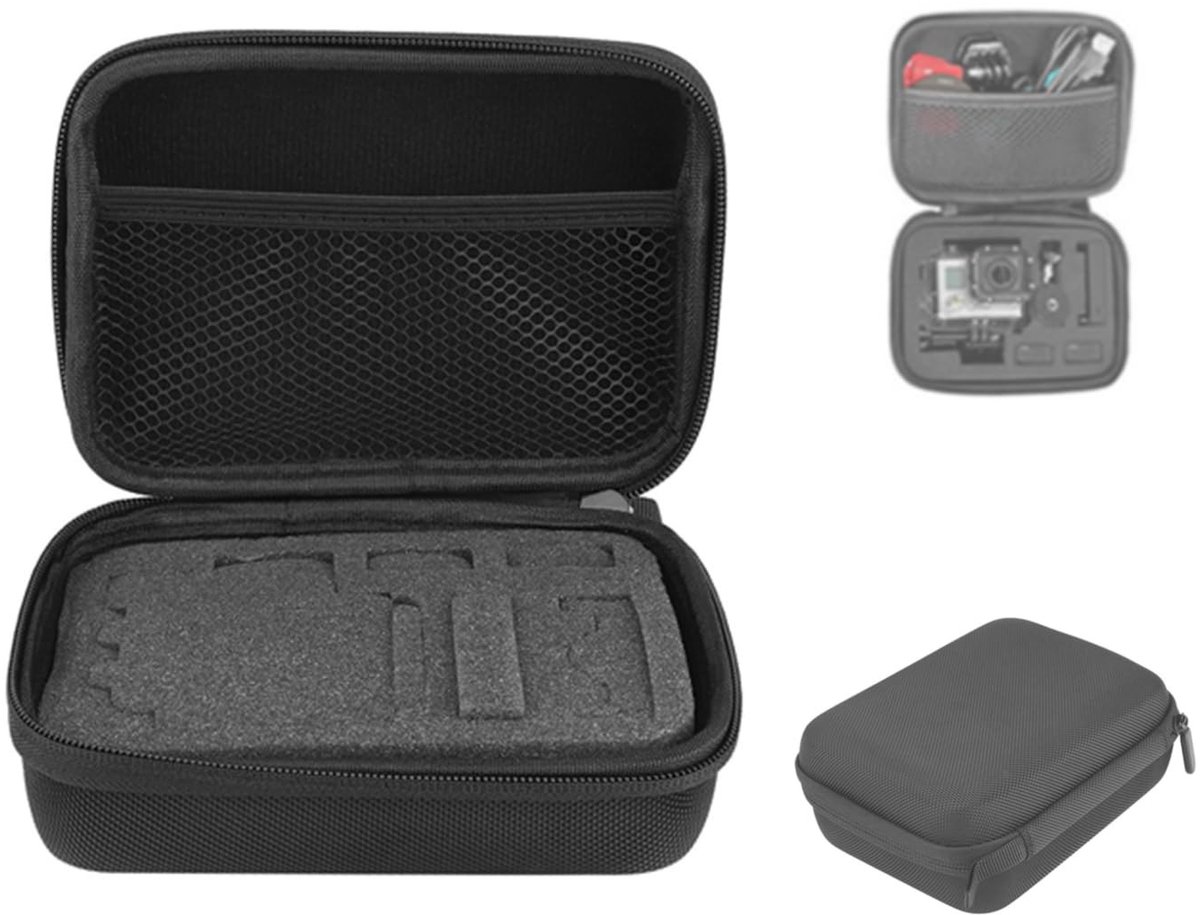 ZEYNOMAX- Camera-opbergdoos EVA-schokbestendig - Draagtas - Cameratoebehoren - Zwart - Elastische netzak - Compact 15,5 x 11 x 6 cm - Cameratas