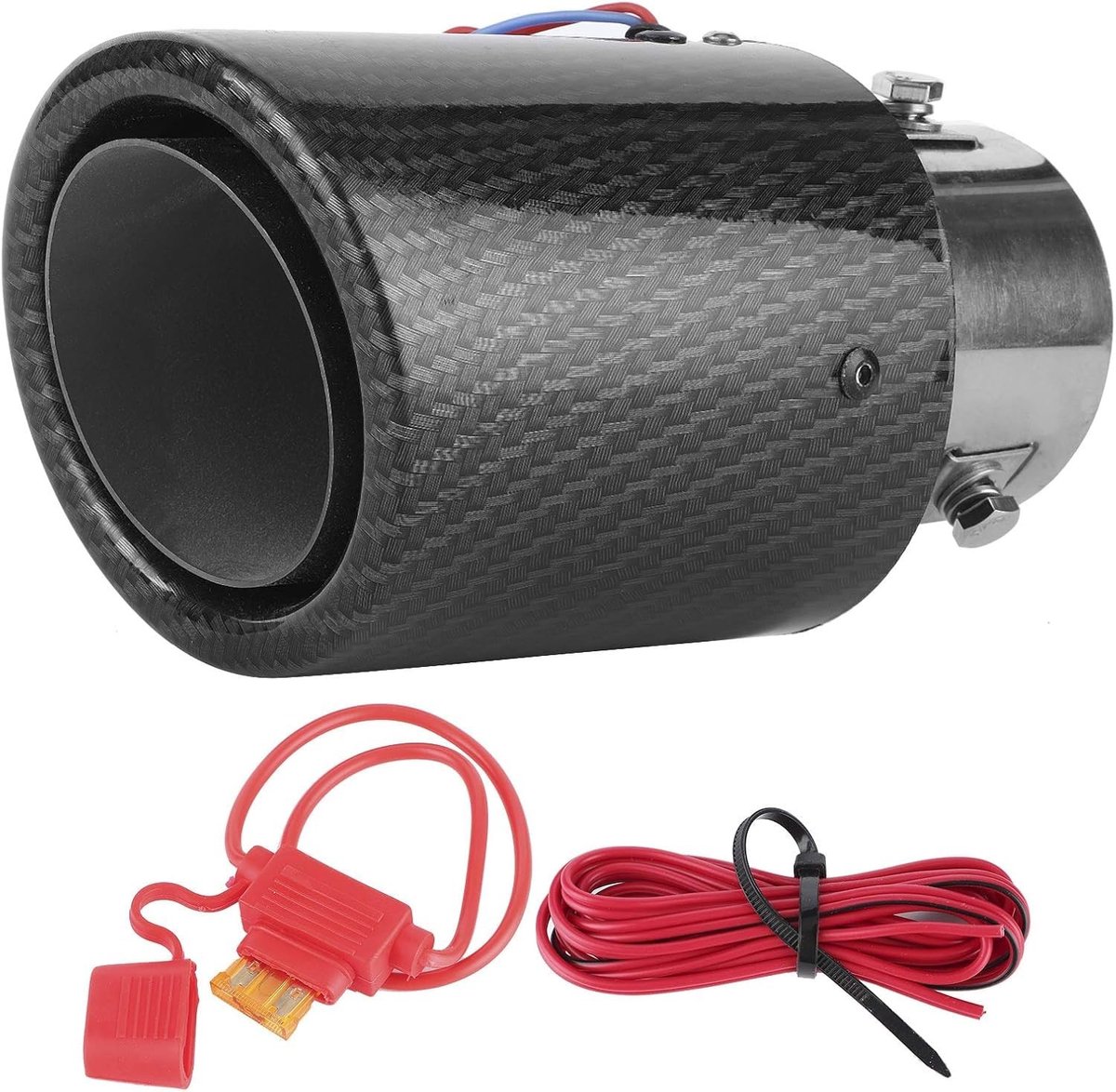 ZEYNOMAX - Uitlaatpijp - Universele uitlaatpijp met LED-verlichting - Koolstofvezel - Lichtgewicht en duurzaam - Geschikt voor 1,4-2,5 inch uitlaten...