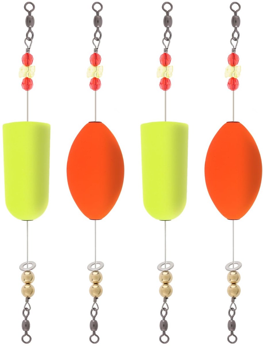 JHUBERS- Bobbers 4 stuks - EVA-schuim - Drijvende Vlotter - Ovaal - Gewogen - Helder Geel/Oranje - Vlotters