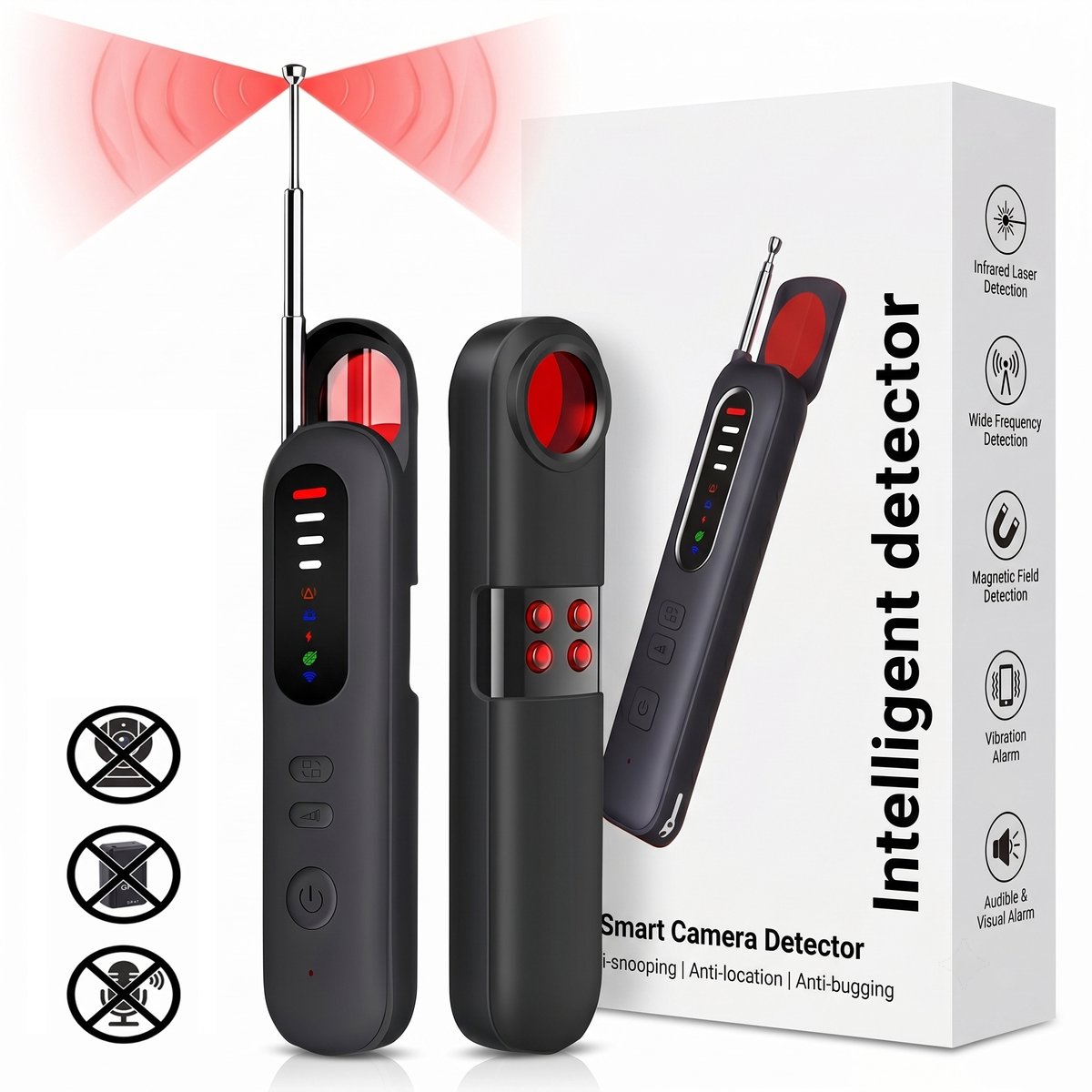 Fokelyi-Draadloze signaaldetector - Camera Detector Hidden Camera -Detectieapparaat-RF Bug Finder - Anti Afluisterapparatuur-Infrarood Privacy Scanner - Zwart