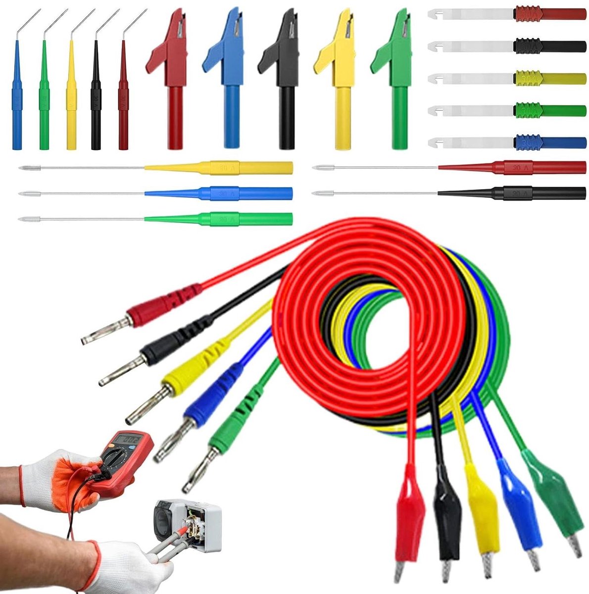 Meetkabel Set - Meetpennen - Elektrisch Testen - Draad Doorprik Probe - 20x10x3 cm - Multikleur