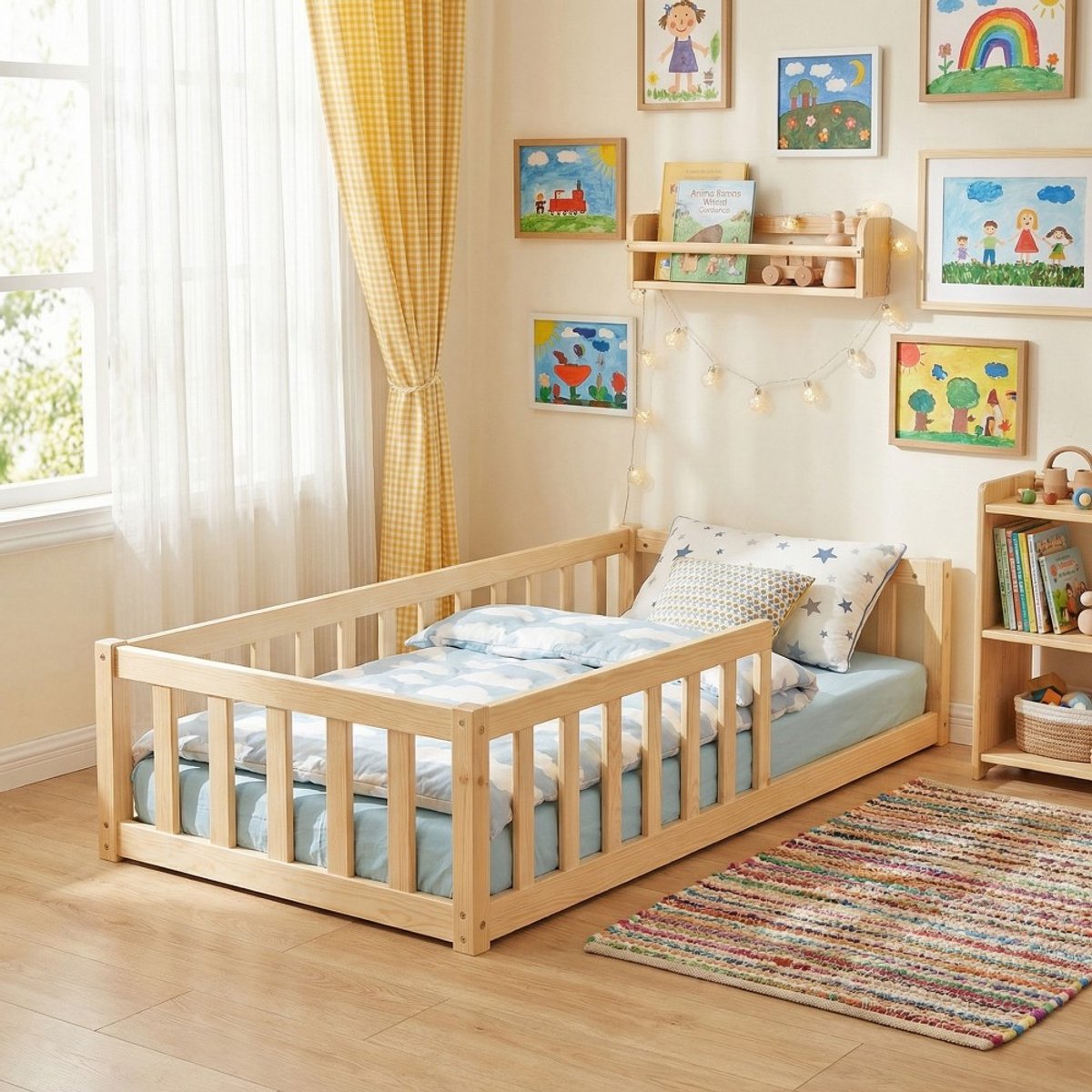 Bed NINO 70x140 + 1 lattenbodem + bedhekje / Naturel