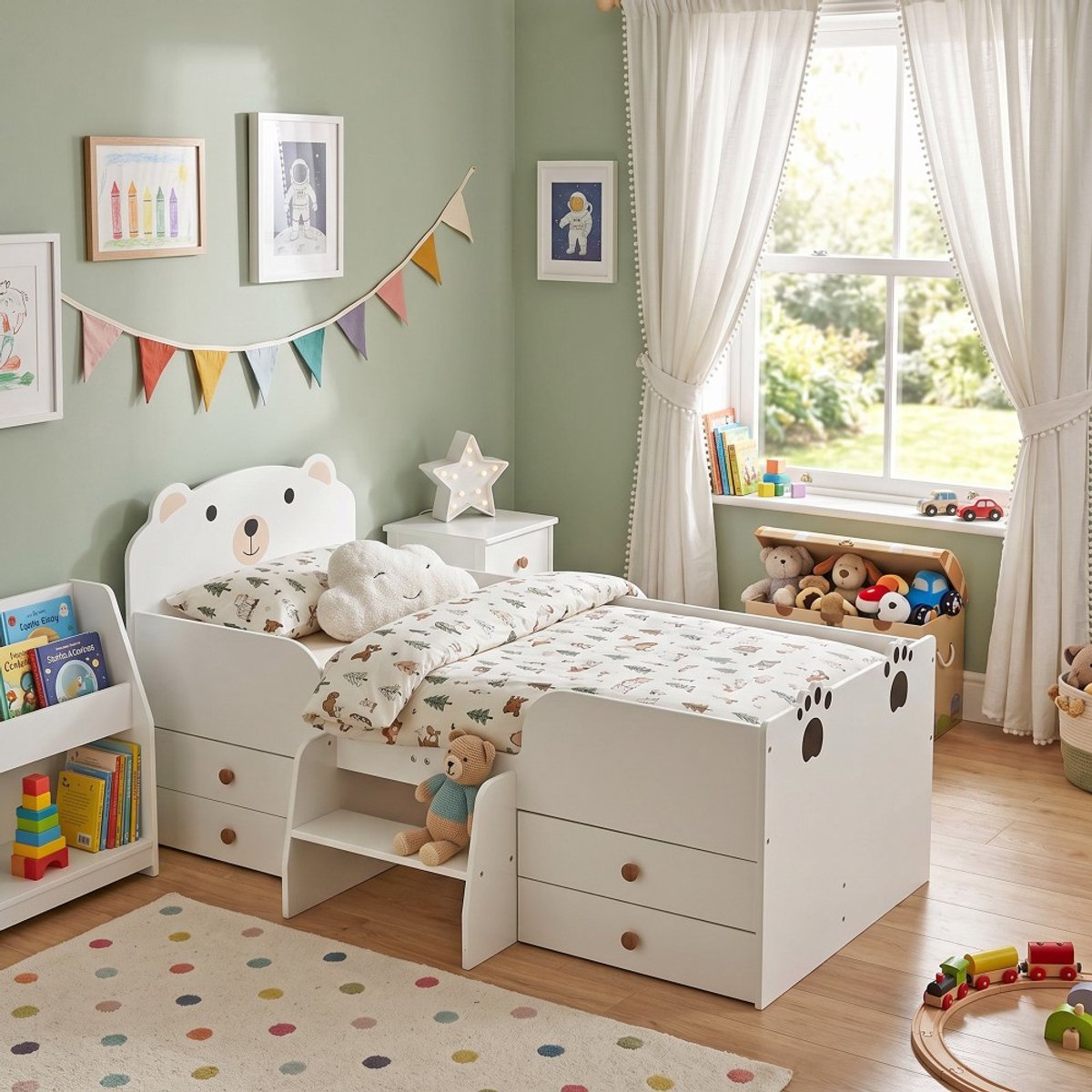Bed 70x140 LILA met 4 lades en lattenbodem / Wit