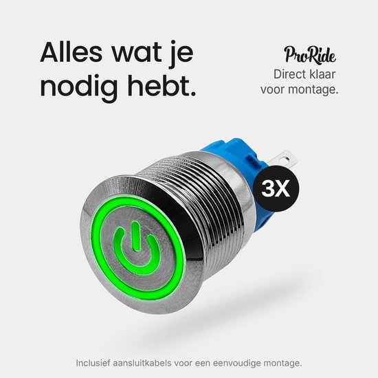 ProRide Drukschakelaar ON-OFF 12V/24V - 19mm Metaal - Waterdicht - LED ...
