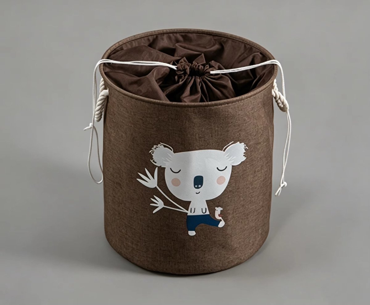 Il Bambini - Linnen Speelgoedmand kinderen – Opbergmand babykamer – Wasmand baby – Speelgoedmand baby – Bruin Koala – 40 x 45 cm – 45 Liter