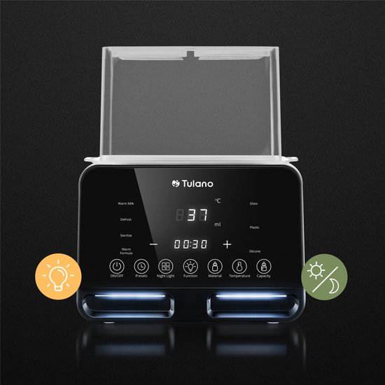 Tulano Ellie 45 Flessenwarmer 7-in-1 met Sterilisator, Dubbele Flessenverwarmer, LCD Display, Nachtlampje van Merkloos — afbeelding 5