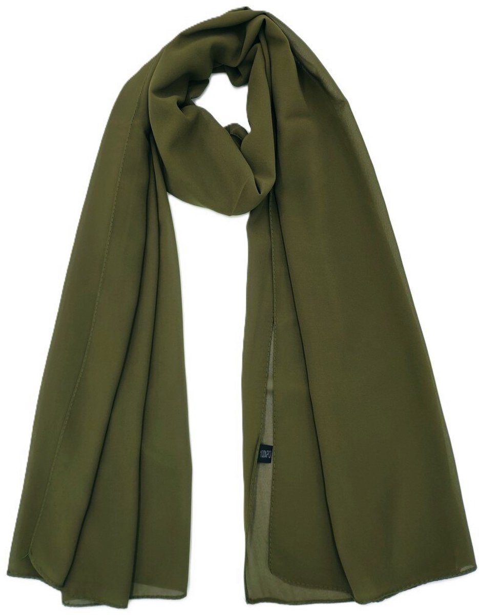 Lange dames chiffon sjaal Dominique-effen kaki groen-omslagdoek-stola