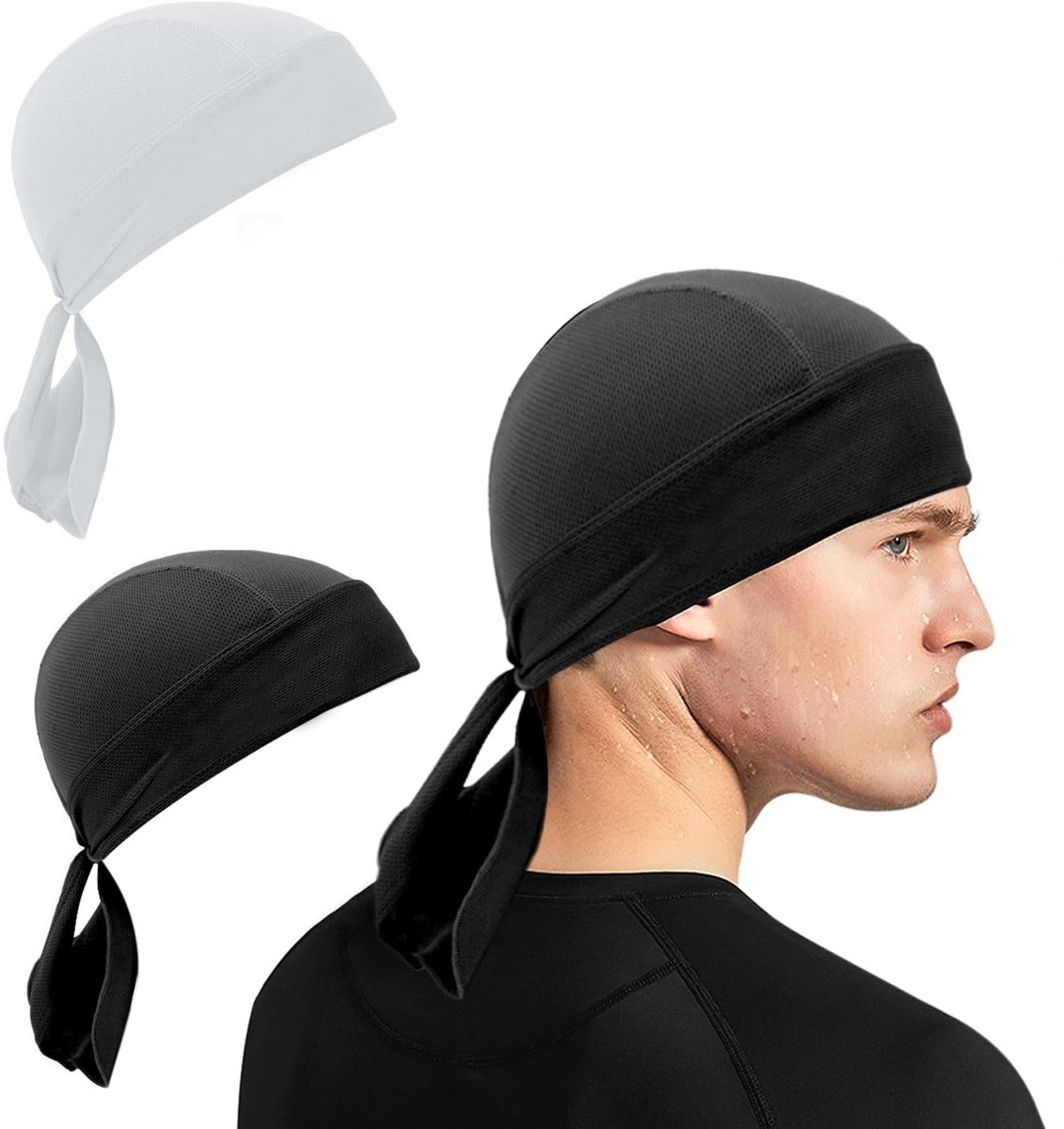 Dailygoods- Bandana 2 Stuks - Zwarte/Witte Bandana - Sportbandana - Piratenbandana - Zweetabsorberende Hoofddoek - Onderhoudsvriendelijk Polyester