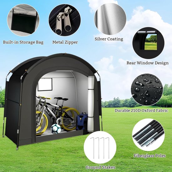 Fietstent - Schuurtent - Fietsbescherming - Waterdicht - UV-bestendig - 200x80x165 CM - voor 1 tot 2 Fietsen — afbeelding 3