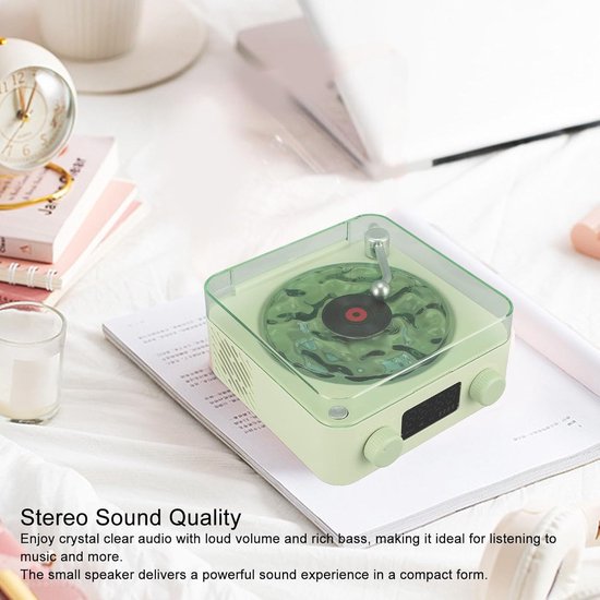 2026-speaker, platenspeler, Waves-platenspeler, stijlvolle Bluetooth-speaker met nachtlampje en tijdweergave, compacte multifunctionele 3-in-1 stereospeaker (groen), Dpofirsk1etcmgov6-13 — afbeelding 2