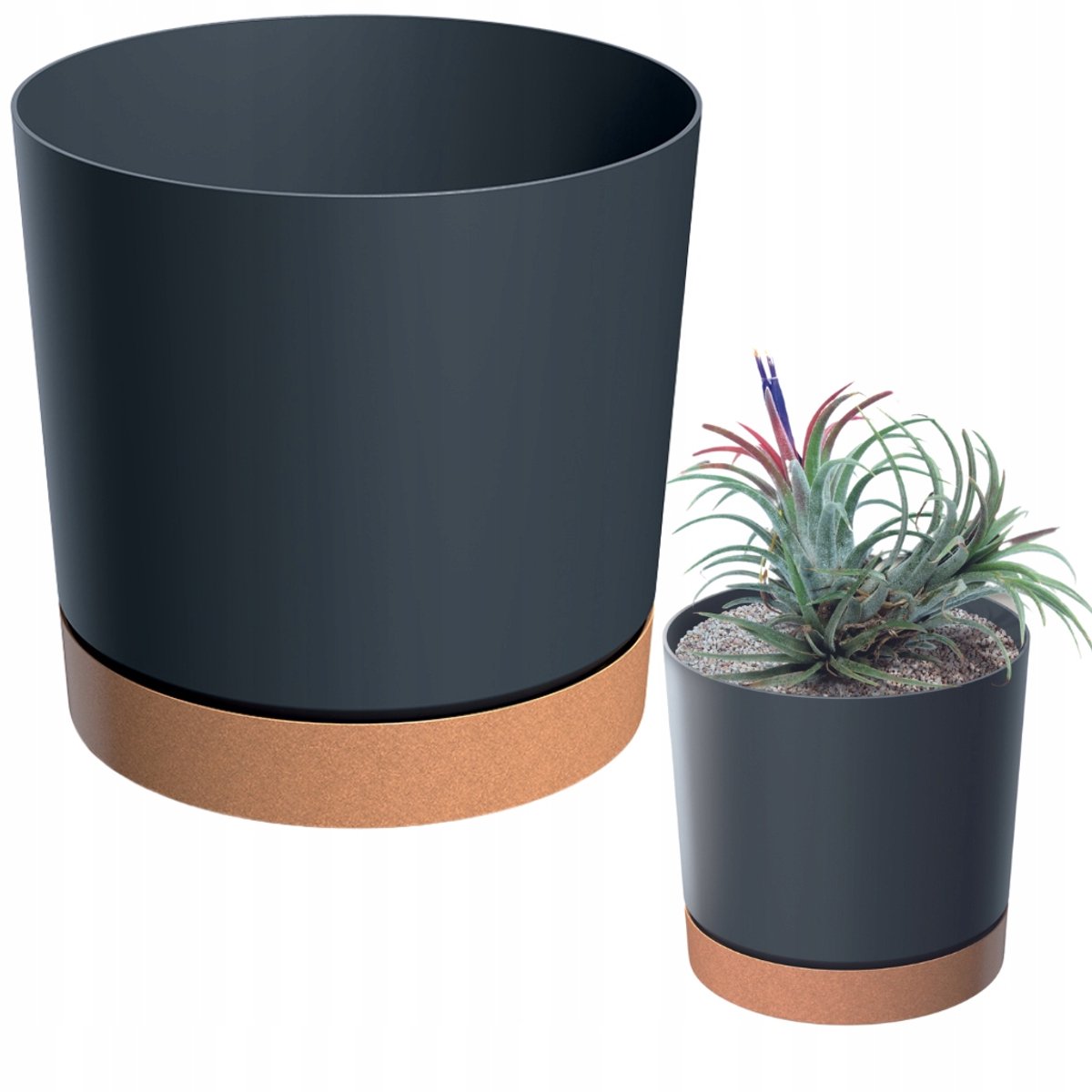 Doniczka Tubo PM Antraciet met Eco Wood Onderzetter 35cm