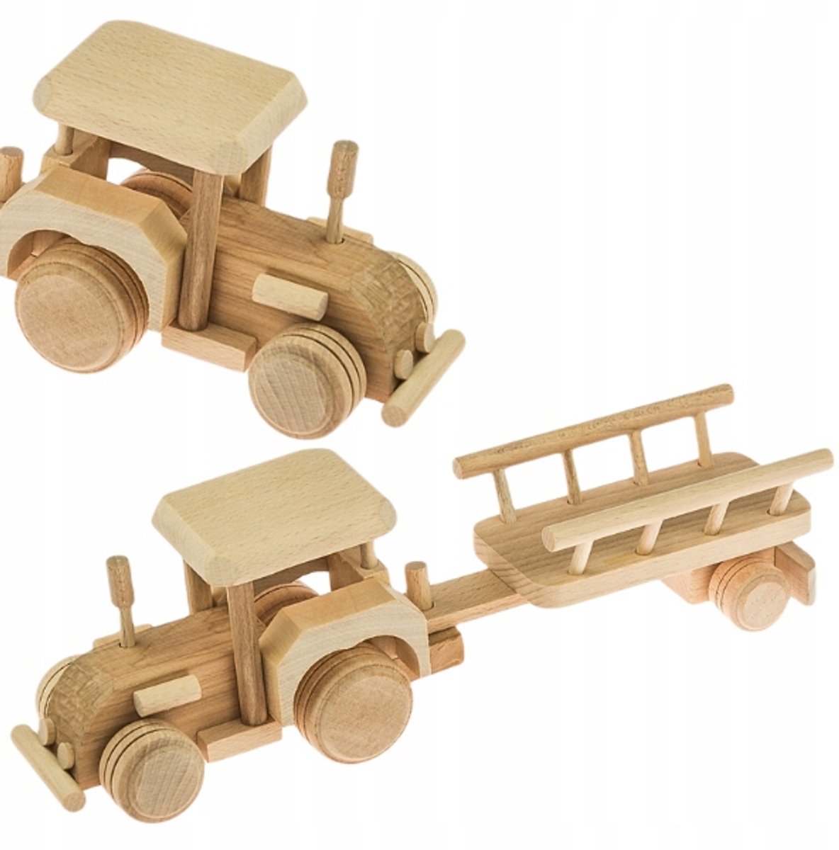 Houten tractor met afneembare aanhanger