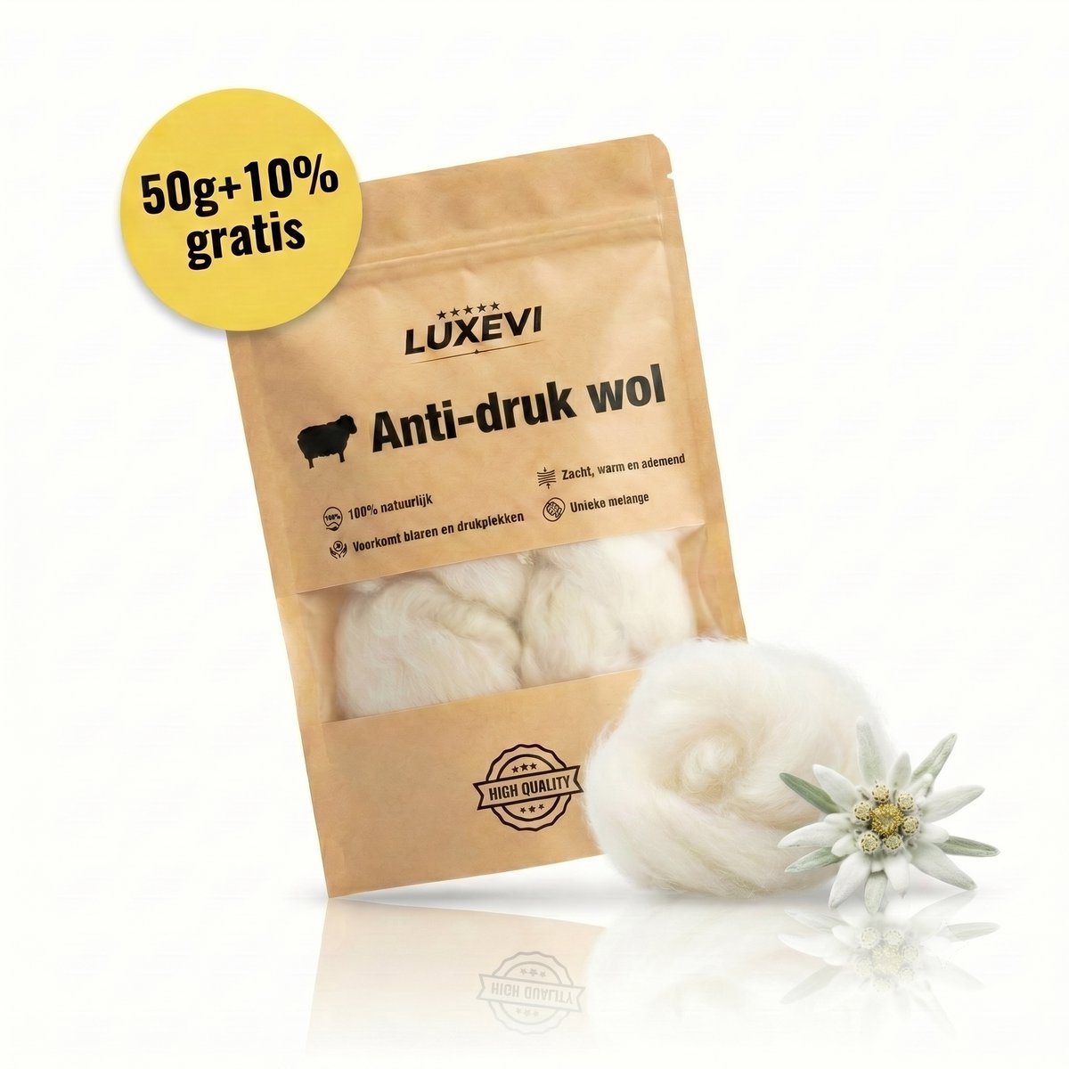Luxevi Antidruk wol 50g - 100% Natuurlijk Schapenwol & Rijk aan Lanoline - Wandel - Voetwol - wol voor Voeten