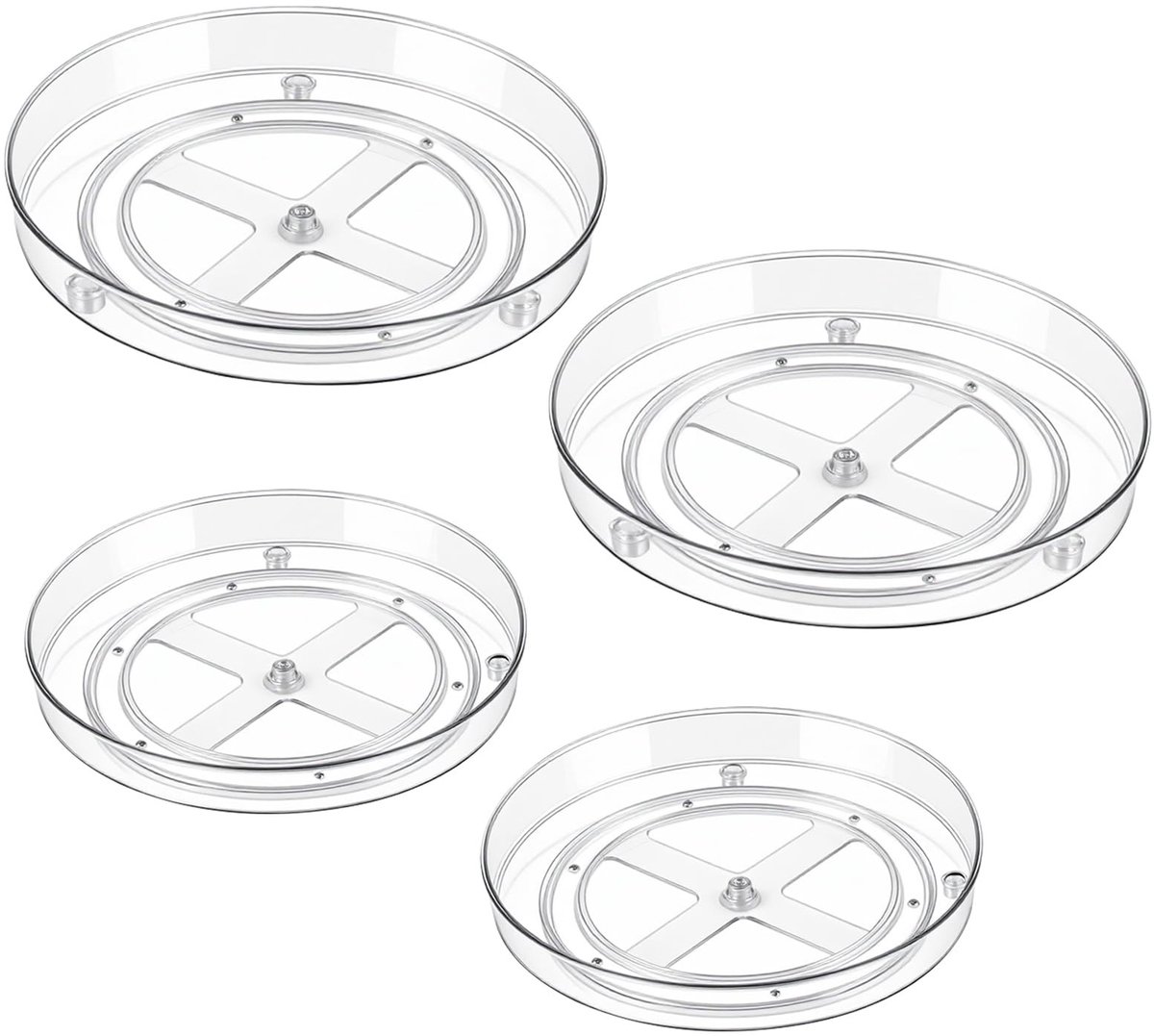 Dailygoods- Draaiplateau Set van 4 - Transparante Organizer - 2 Maten 23,3 x 3,5 cm / 27 x 4,5 cm - Keuken/Koelkast - Ideaal voor Specerijen/Conserven - Robuust PET-Materiaal