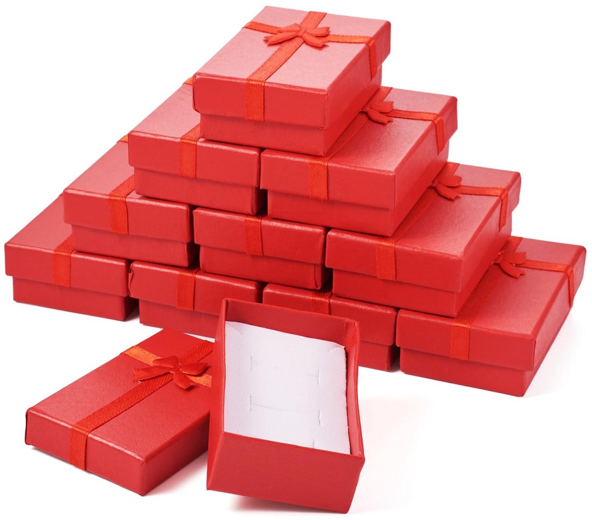 Dailygoods- Geschenkdoos 12 Stuks - Kartonnen Dozen met Strik - Sieraden Opslag - Armband/Ketting/Oorbellen - Duurzaam - Afmetingen: 8,25 x 5,4 cm - Sieradendoos
