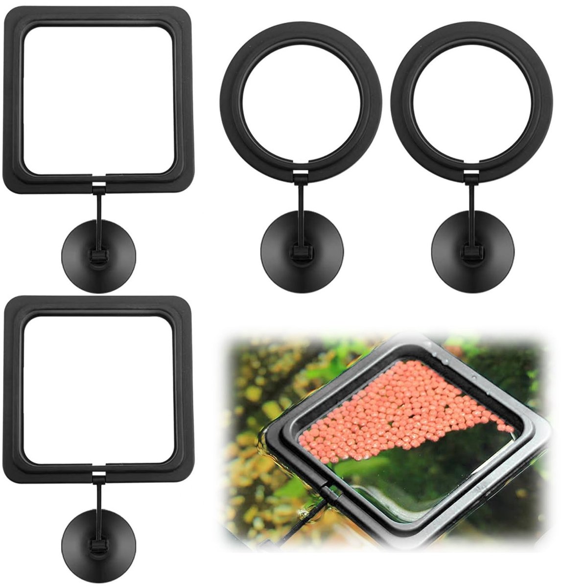 Dailygoods- Visvoerdispenser - 4 Stuks - Ronde/Vierkante Voederring - Aquarium-accessoires - Duurzaam ABS - Maat 5,5/8 cm - Voerdispenser