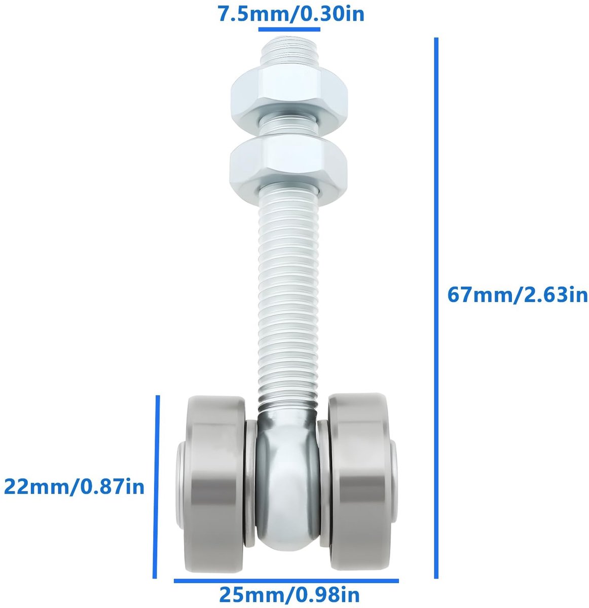 Dailygoods- Schuifdeurwiel C50 - 2 Stuks - 2,2x2,5x6,7cm - Schroefdraad 7,5mm - Duurzaam - Geschikt voor gordijnkatrollen/Luifels - Deurwiel