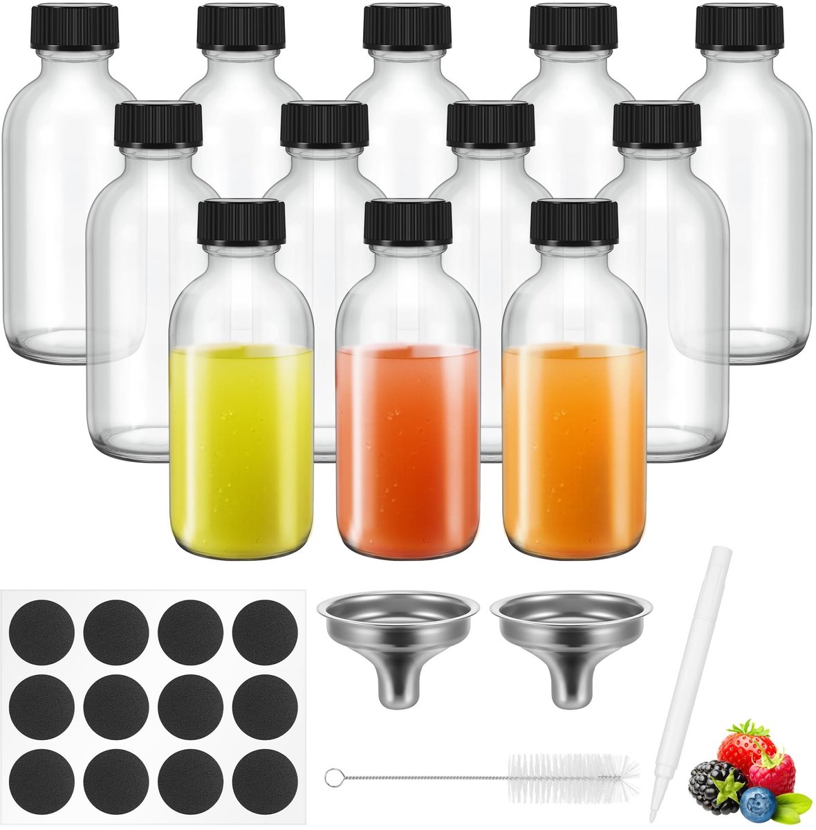Dailygoods- Shotglazen 60ml - Glazen Flessen met Deksel - Herbruikbare Mini Flessen - Transparant - Ideaal voor Sap/Saus - Compact en Lekvrij