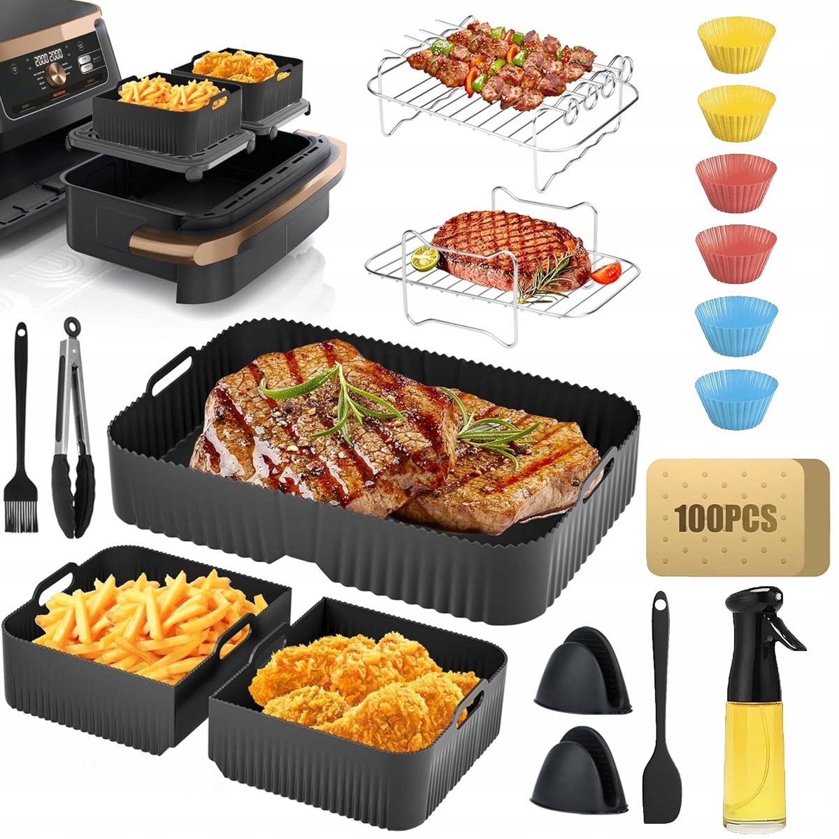 Accessoireset voor Ninja Foodi Flexdrawer Airfryer (10,4L) & 100 Papieren