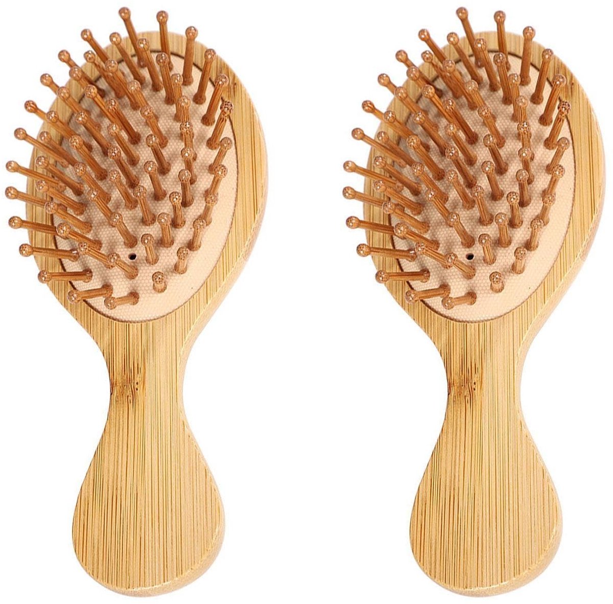 BRENZOOS - Mini-haarborstels van Hout - Antistatisch - Massageapparaat voor Hoofdhuid - Houtkleur - Geschikt voor Kinderen - 2 Stuks