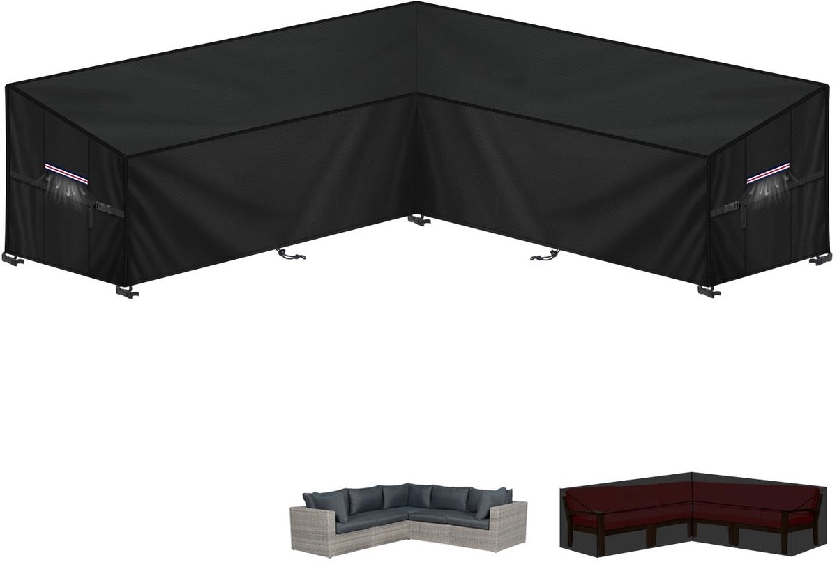 BRENZOOS- Tuinmeubelhoes Waterdicht - L-vormige Hoes - Beschermhoes Tuinmeubelen - UV-bestendig - Ademend Materiaal - 235x235x100/65cm - Meubelhoes