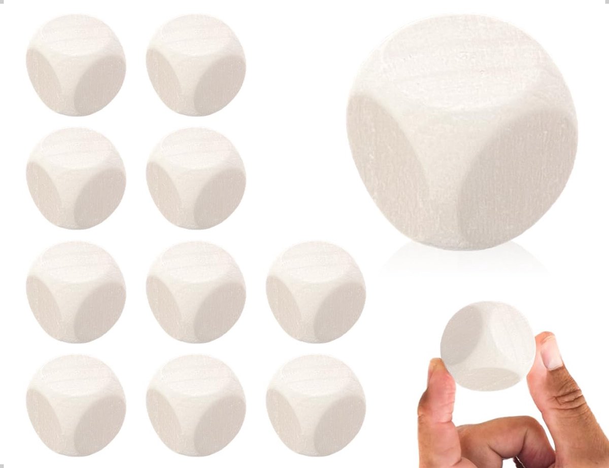 JHUBERS- Houten Dobbelstenen 10 delig - Blanco - Ongeverfd - Zeszijdig - Voor Knutselen - Geschikt voor Schilderen - 30 mm - Speelstenen