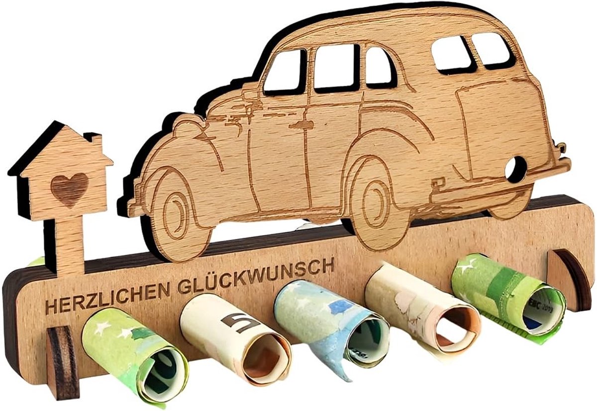 JHUBERS- Verjaardagscadeau Houten - Luxe Auto - Geldgeschenk - Cadeaubonhouder - Gastenboek - Duurzaam Materiaal - Cadeau