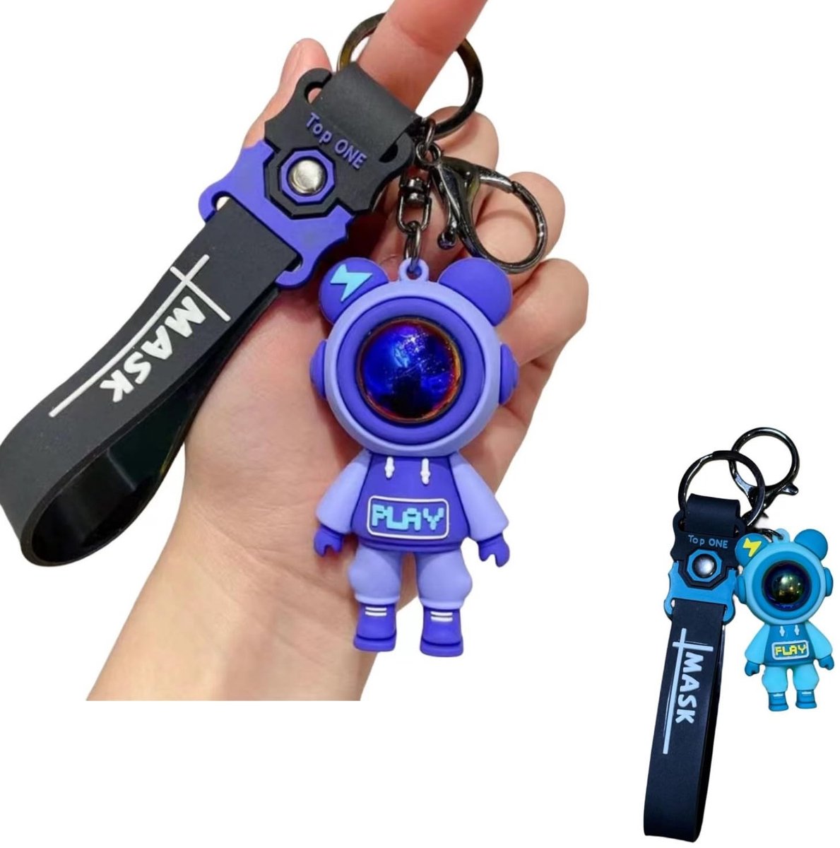 JHUBERS- Sleutelring gepersonaliseerd - Astronaut Sleutelhanger - Karabijnhaak - 2 Stuks - Creatief - PVC/Metaal 7 cm
