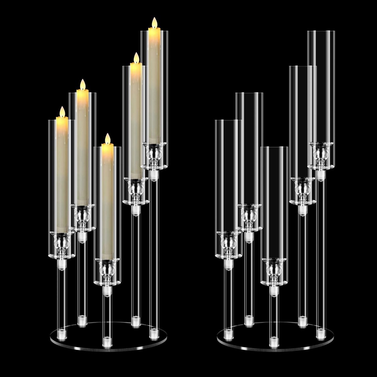 BRENZOOS - 2-Stuks Acrylic Kandelaar Set Met LED Kaarsen - 5-Armige 58 cm Hoge Kaarsenstandaards