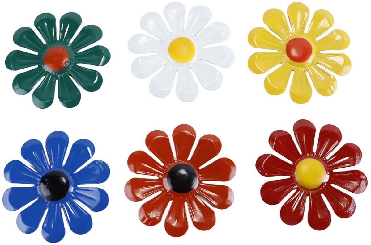 Dailygoods- Bloemenmuurdecoratie 6 Stuks - Muurdecoratie - Tuindecoraties - Metalen Decoratie - Kleurrijke Wanddecoratie - Hoogwaardig IJzer
