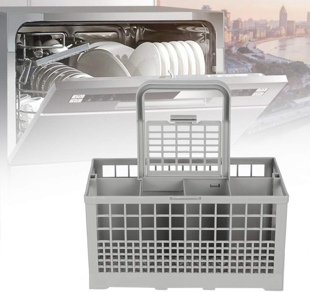 Dailygoods- Bestekmand Universeel - 8 Compartimenten - Vaatwassermand - Hoogwaardig ABS - Afneembare Handgreep - Duurzaam en Stevig
