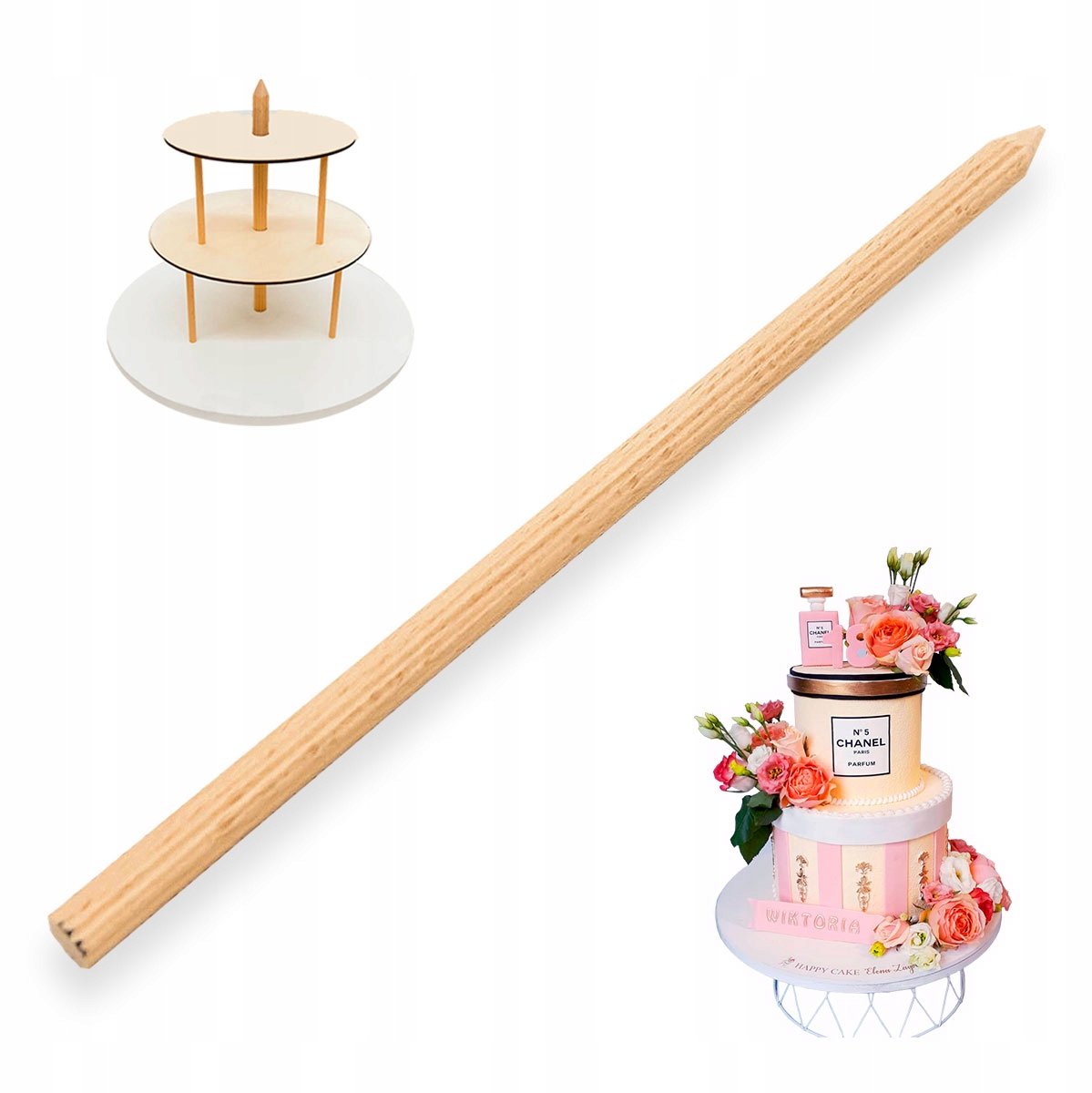 Houten Middenas voor Taartstandaard 20cm, 12mm Dik