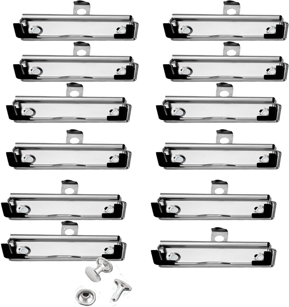 Dailygoods- Clipboard Clips 12 Stuks - Klemmen - Klemplankclips - Monteerbare Klemmen - Roestvrij Staal - 10 x 3 cm